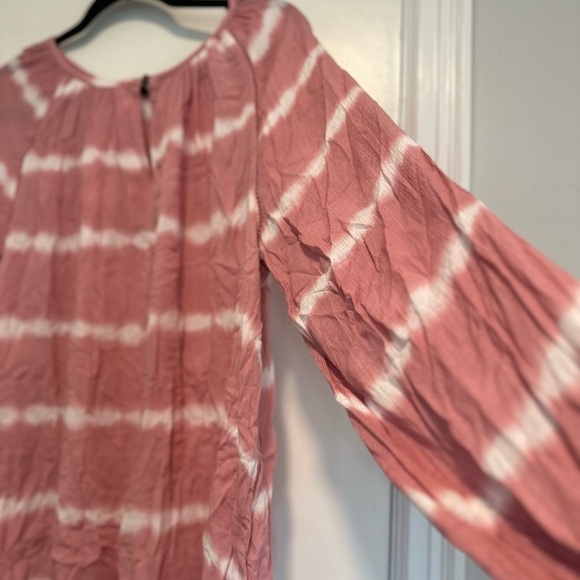 A.N.A. Women’s Lg  Pink & White Tie Dye Long Sleeve Flowy Relaxed Peasant Blouse - Picture 9 of 11